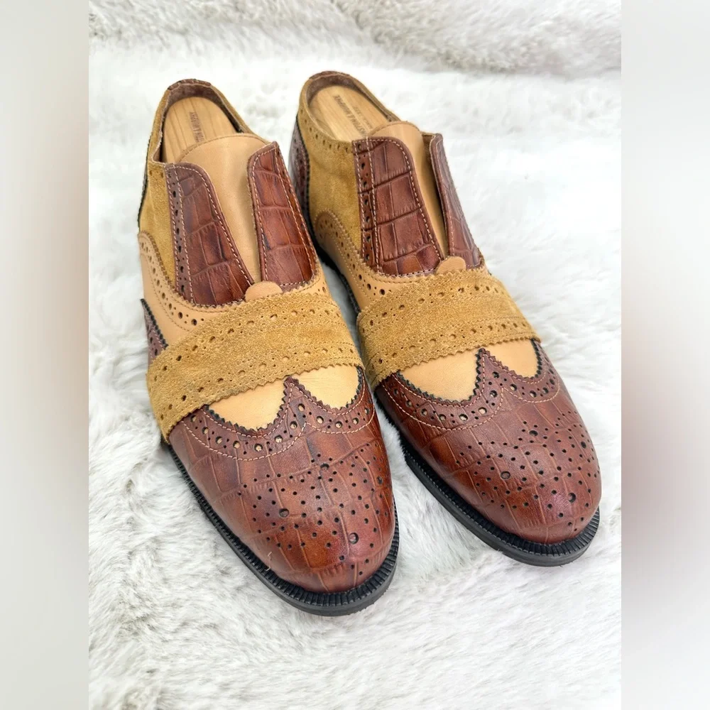 NEW GIROTTI Men’s oxfords‎ shoes 33977 sz 41 US 8 suede embossed leather
